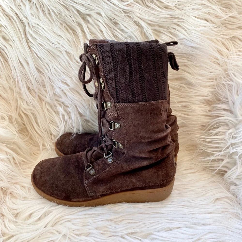 The North Face Suede Boots Knit Top Sz 6.5